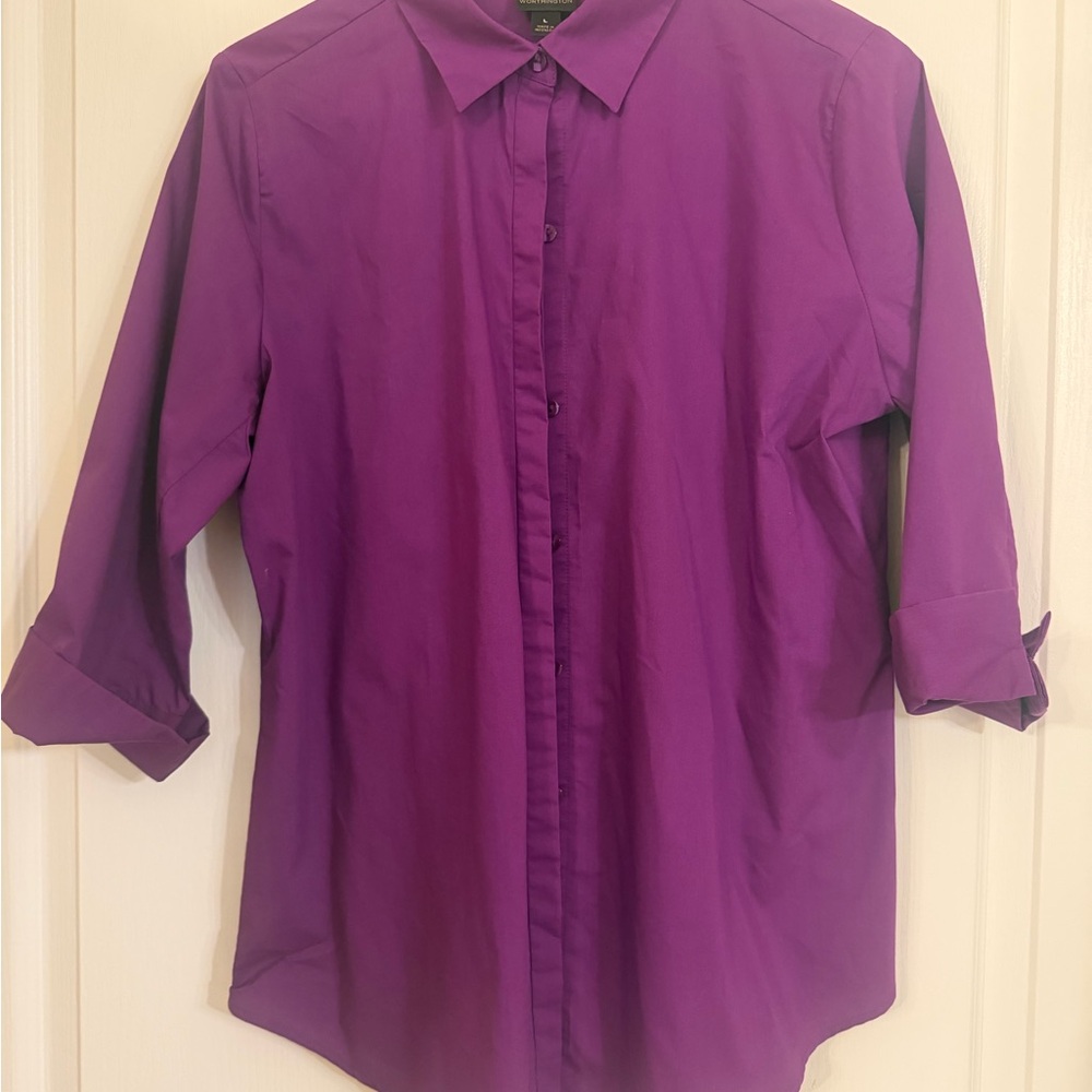 Worthington Women’s Casual Button Down Shirt - Rich Purple